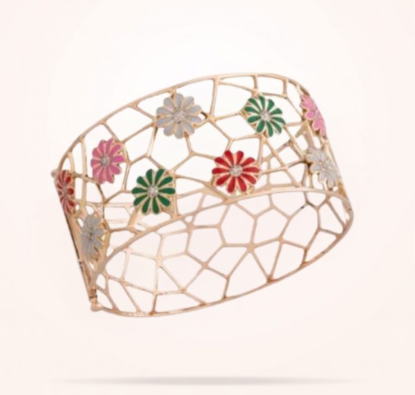 MARVVA - 10.5mm Daisy Les Jardins Bangle, Diamond, Rose Gold 18k