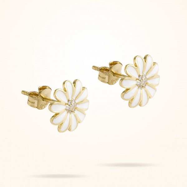 MARVVA - 10.5mm Daisy Junior Classic Earrings, Diamond, Yellow Gold 18K