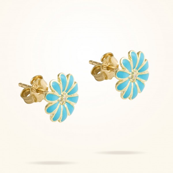 MARVVA - 10.5mm Daisy Junior Classic Earrings, Diamond, Yellow Gold 18K