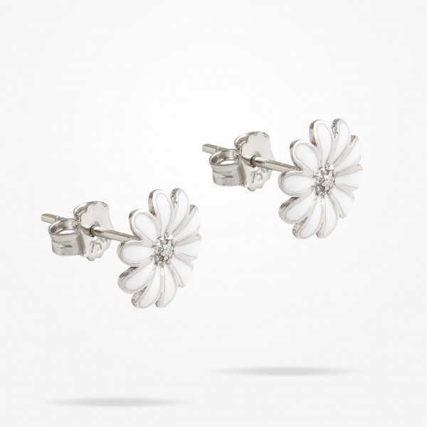 MARVVA - 10.5mm Daisy Junior Classic Earrings, Diamond, White Gold 18K