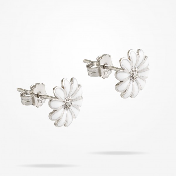 10.5mm Daisy Junior Classic Earrings, Diamond, White Gold 18K - Thumbnail