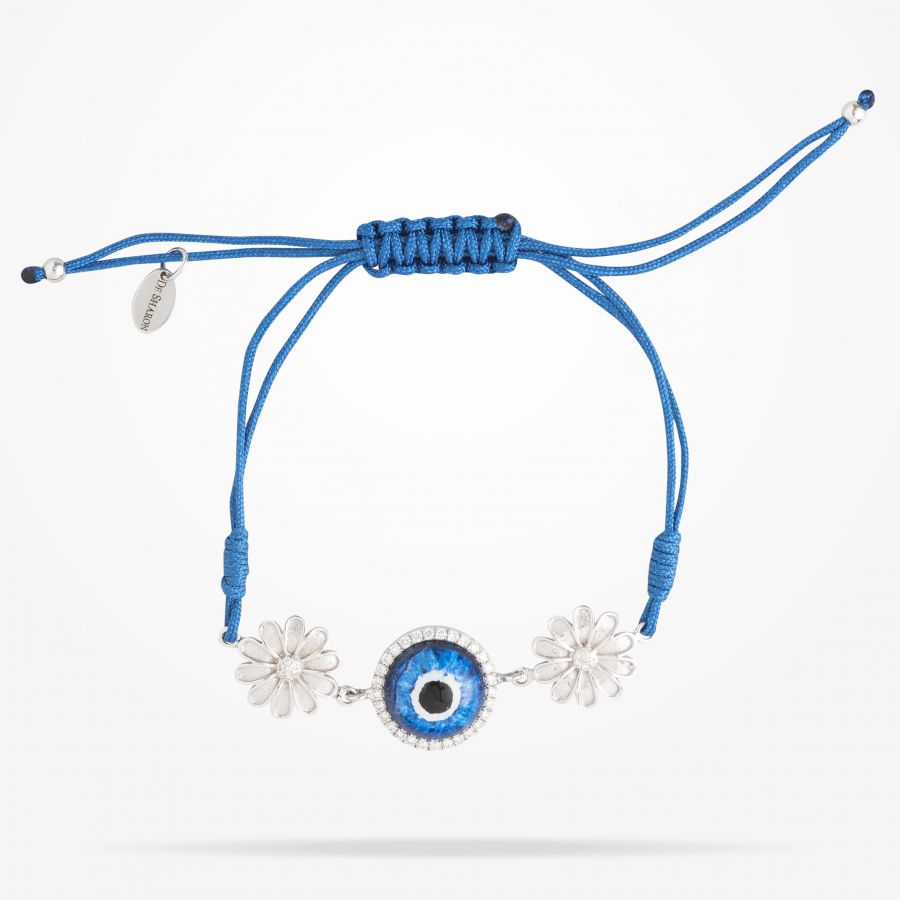 10.5mm Daisy Junior Urban Bracelet,Blue Evil Eye, Diamond, White Gold 18K