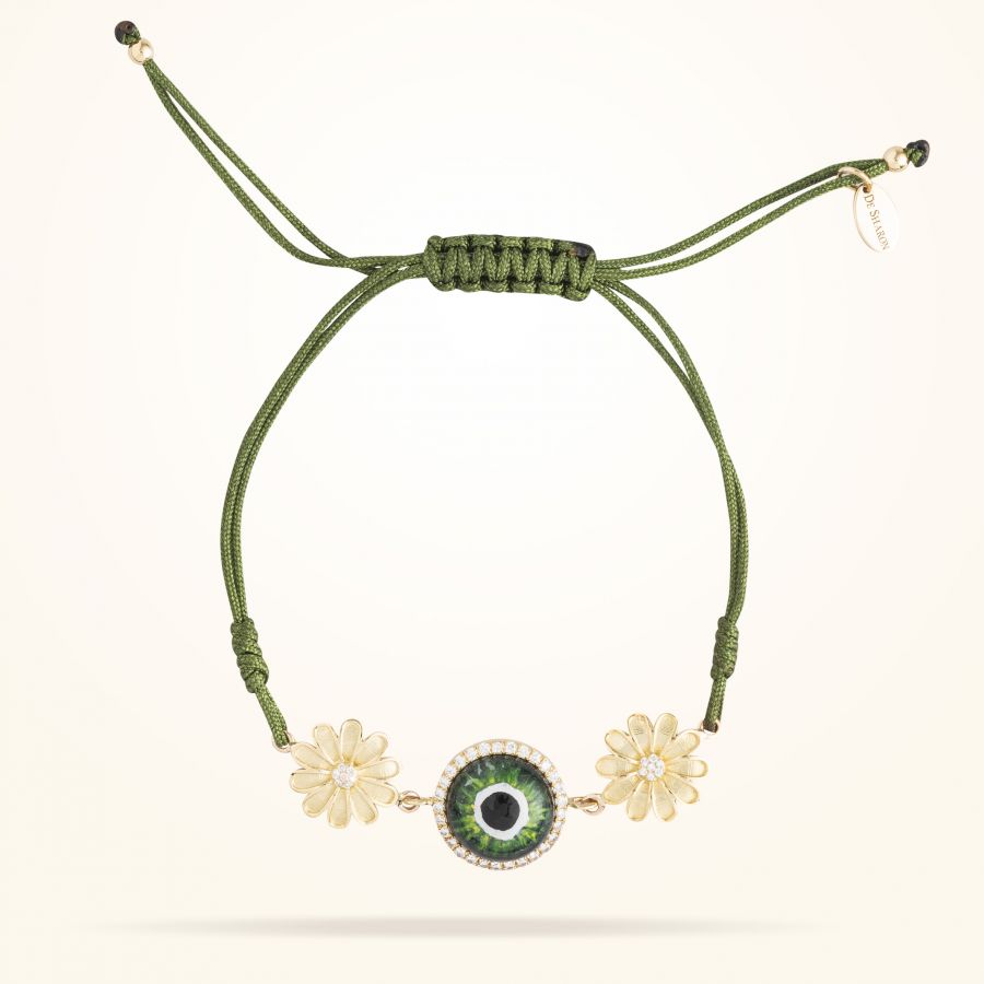 10.5mm Daisy Junior Urban Bracelet,Green Evil Eye, Diamond, Yellow Gold 18K