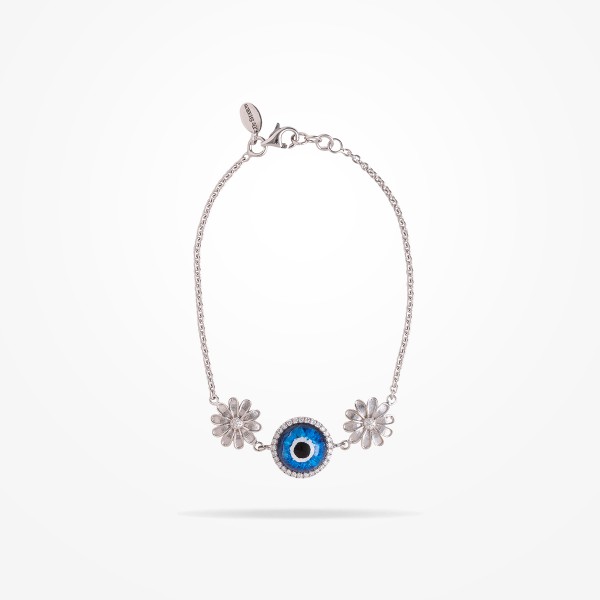 MARVVA - 10.5mm Daisy Urban Bracelet Blue Evil Eye, Diamond, White Gold 18K