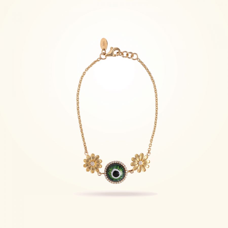 10.5mm Daisy Urban Bracelet Green Evil Eye, Diamond, Yellow Gold 18K