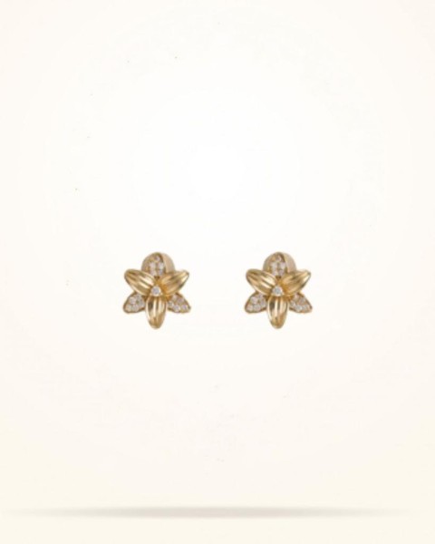 MARVVA - 12mm Lily Junior Earrings, Diamond, Yellow Gold 18k