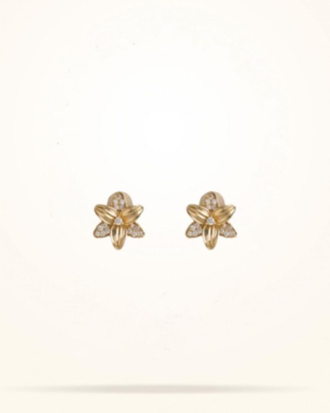 12mm Lily Junior Earrings, Diamond, Yellow Gold 18k - Thumbnail