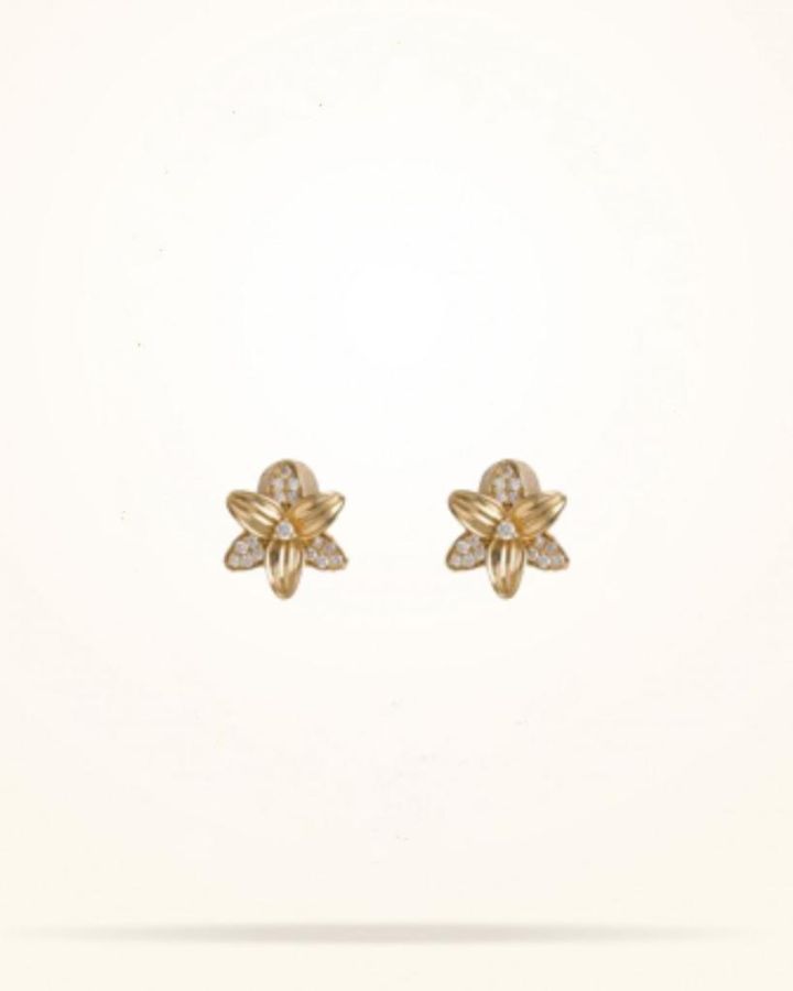 12mm Lily Junior Earrings, Diamond, Yellow Gold 18k