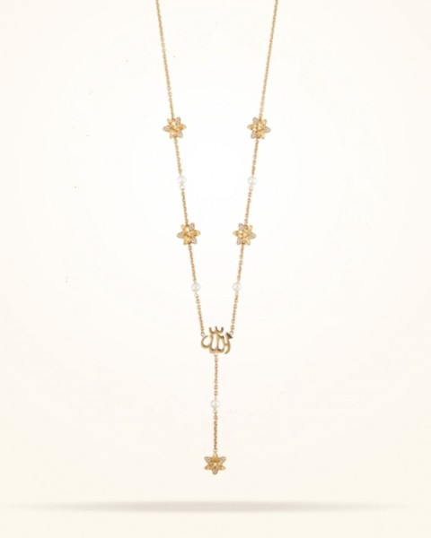 MARVVA - 12mm Lily “Name of God” Necklace, Diamond, Yellow Gold 18k