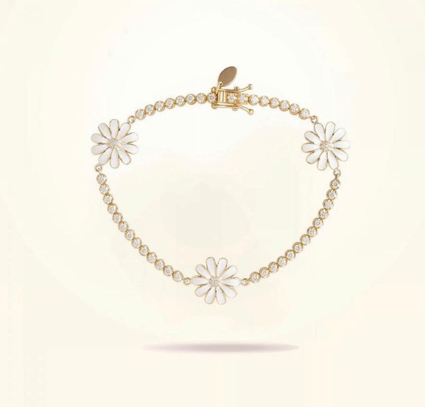MARVVA - 13mm Daisy Elegance Bracelet, Diamond, Yellow Gold 18k