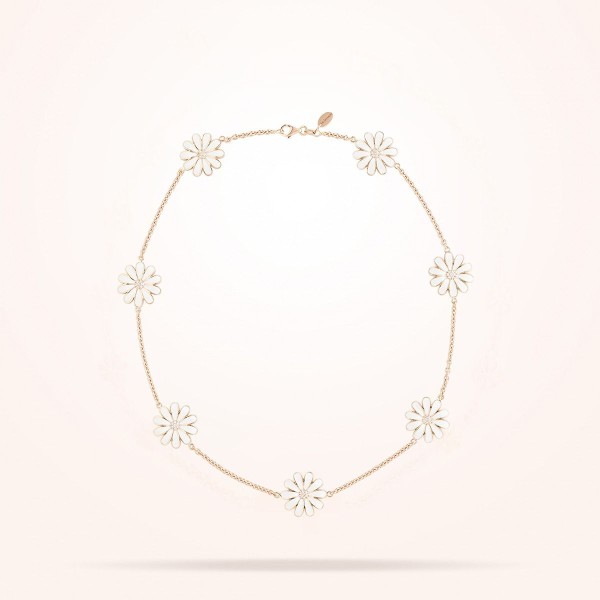 MARVVA - 13mm Daisy Les Jardins Double Sided Short Necklace, Diamond, Rose Gold 18k