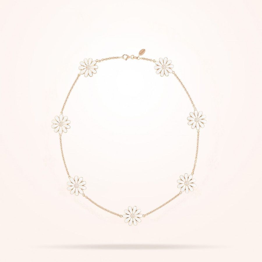 13mm Daisy Les Jardins Double Sided Short Necklace, Diamond, Rose Gold 18k