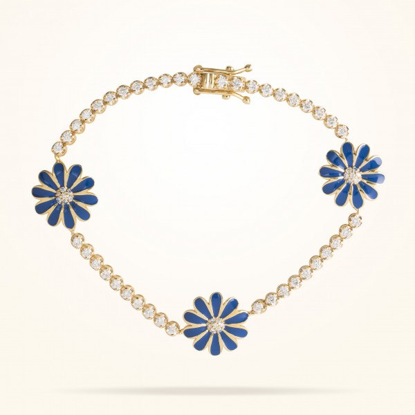MARVVA - 13mm Daisy Elegance Bracelet, Diamond, Yellow Gold 18K