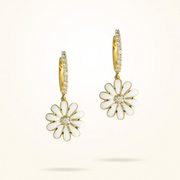 MARVVA - 13mm Daisy Elegance Earrings, Diamond, Yellow Gold 18K