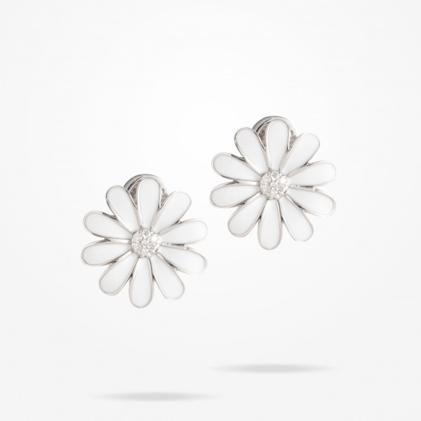 13mm Daisy Junior Classic Earrings, Diamond, White Gold 18K - Thumbnail