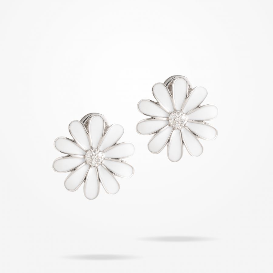 13mm Daisy Junior Classic Earrings, Diamond, White Gold 18K