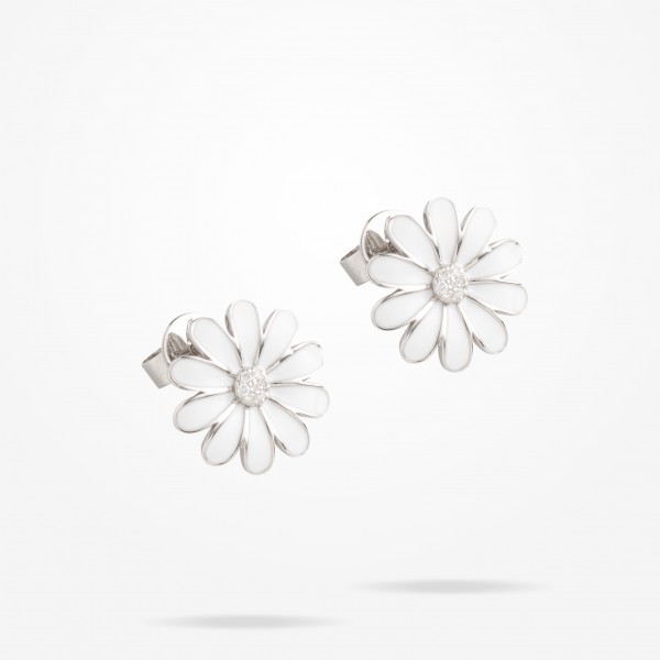 13mm Daisy Junior Classic Earrings, Diamond, White Gold 18K - Thumbnail