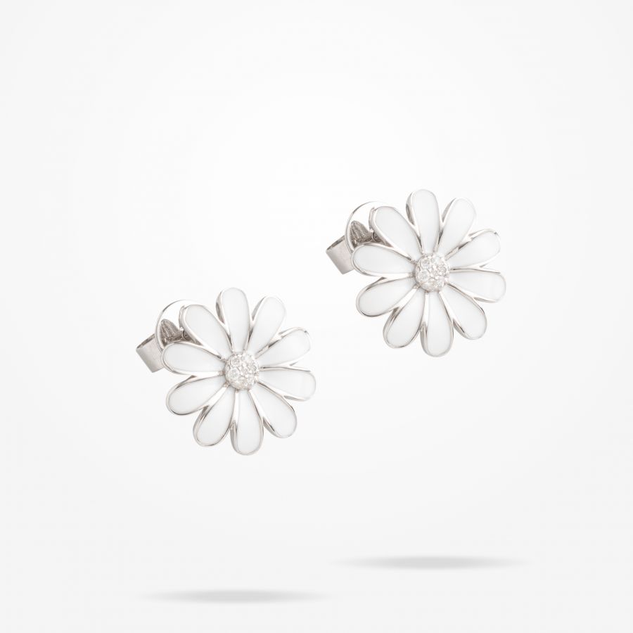 13mm Daisy Junior Classic Earrings, Diamond, White Gold 18K