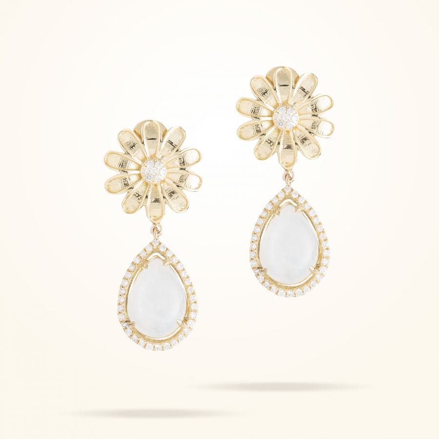 13mm Daisy Sofia Moonstone Earrings, Diamond, Yellow Gold 18K