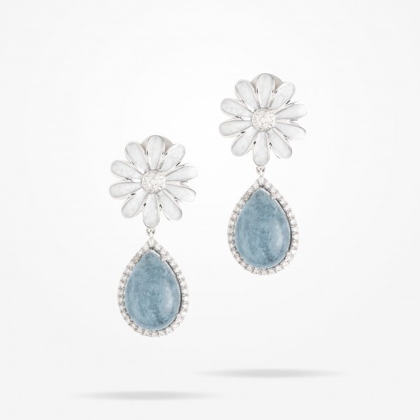 MARVVA - 13mm Daisy Sofia Topaz Earrings, Diamond, White Gold 18K