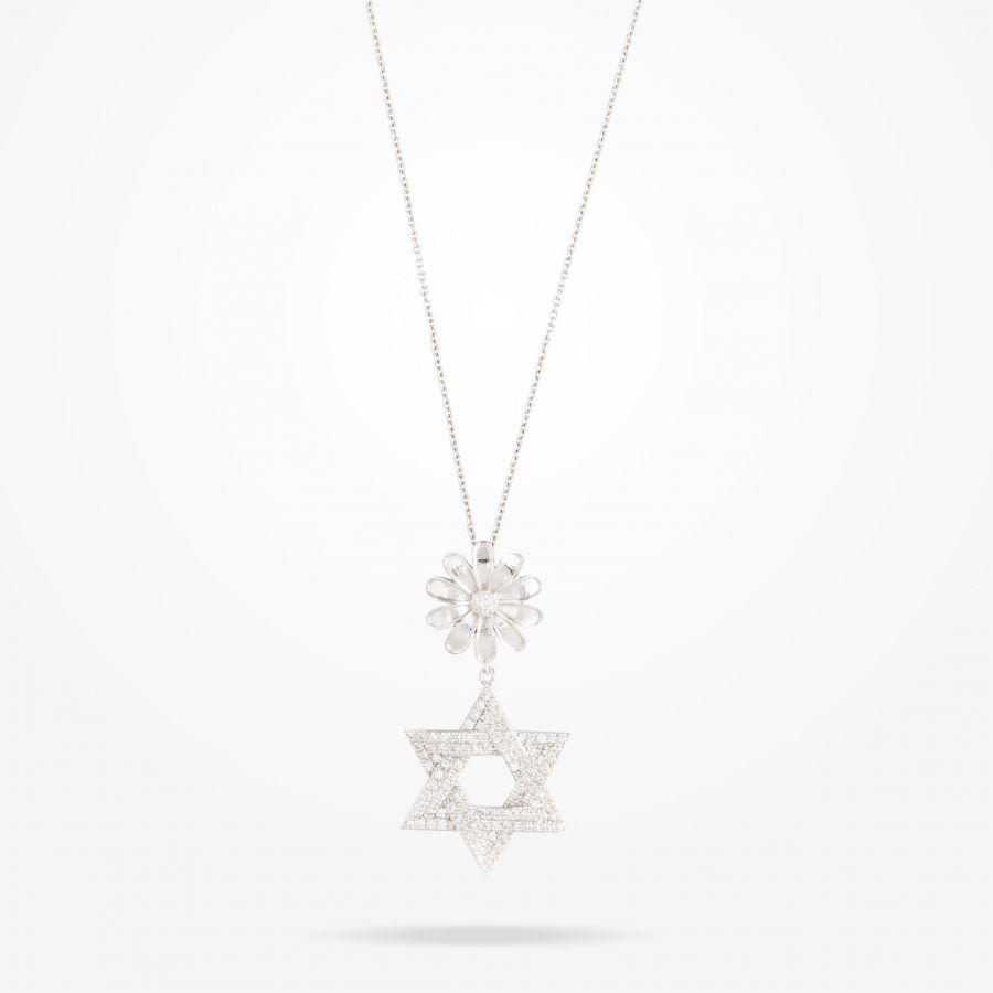 13mm Daisy Spiritual "Star of David" Pendant, Diamond, White Gold 18K