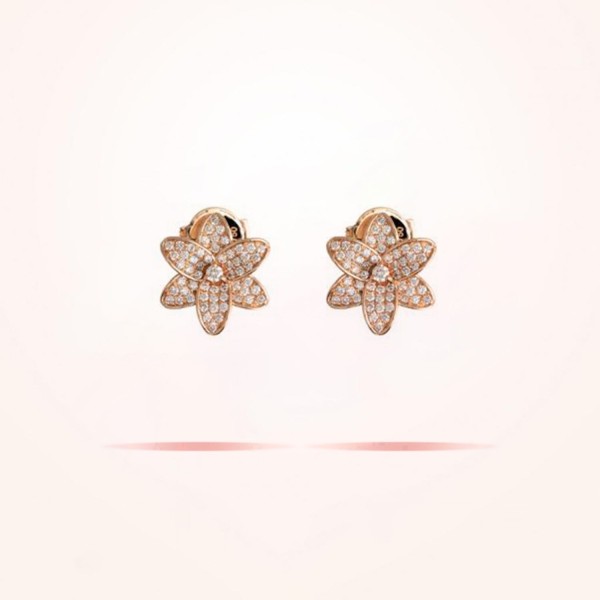 MARVVA - 16mm Lily Earrings, Diamond, Rose Gold 18k.