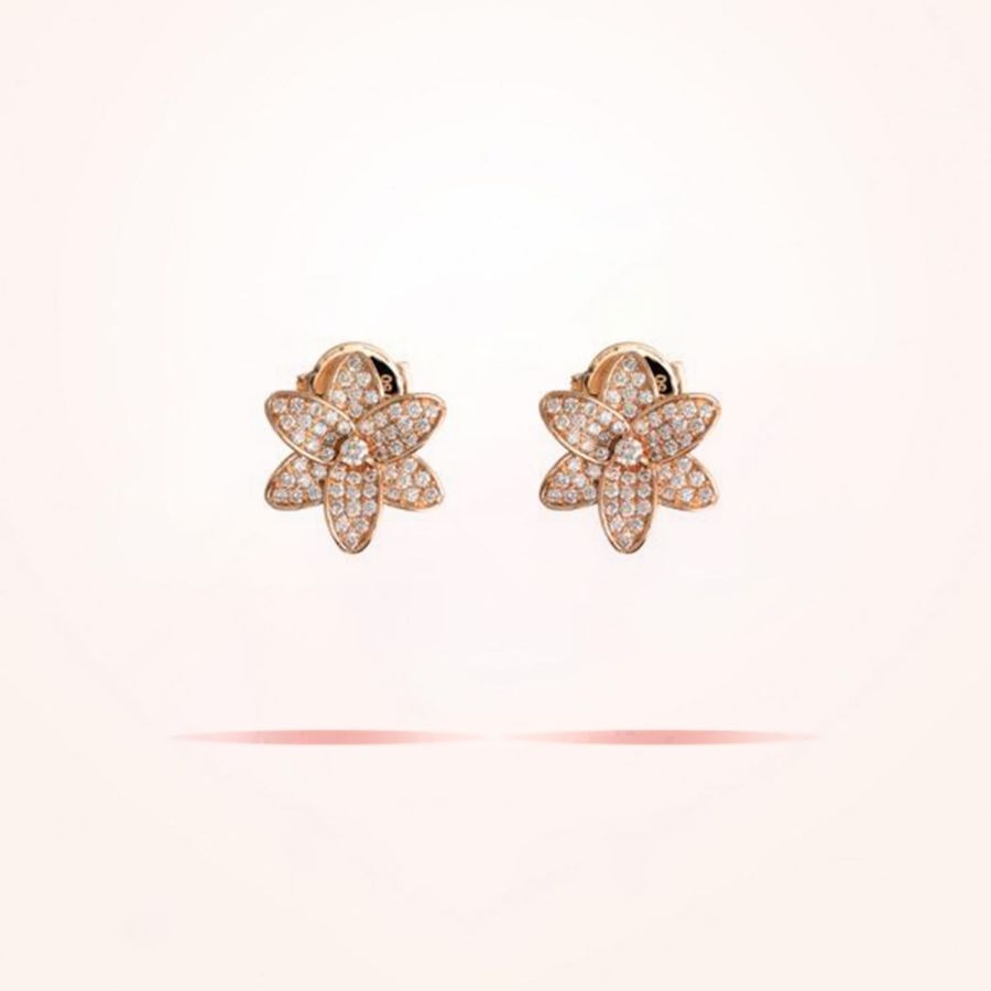 16mm Lily Earrings, Diamond, Rose Gold 18k.
