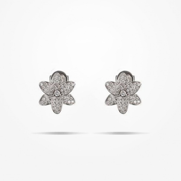 MARVVA - 16mm Lily Earrings, Diamond, White Gold 18k.