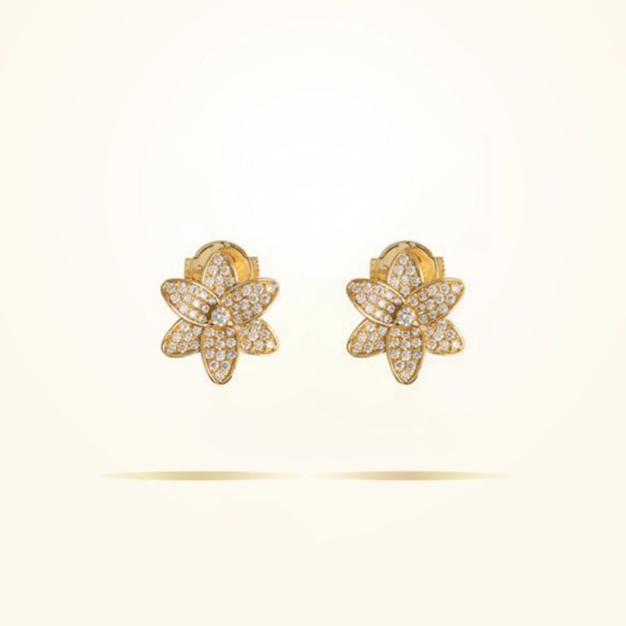 16mm Lily Earrings, Diamond, Yellow Gold 18k.