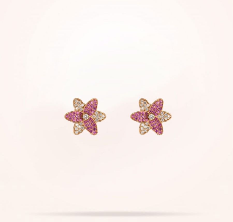 16mm Lily Earrings, Pink Sapphire, Diamond, Rose Gold 18k.