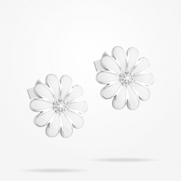 16mm Daisy Classic Earrings, Diamond, White Gold 18K - Thumbnail