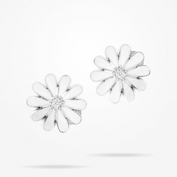 16mm Daisy Classic Earrings, Diamond, White Gold 18K - Thumbnail