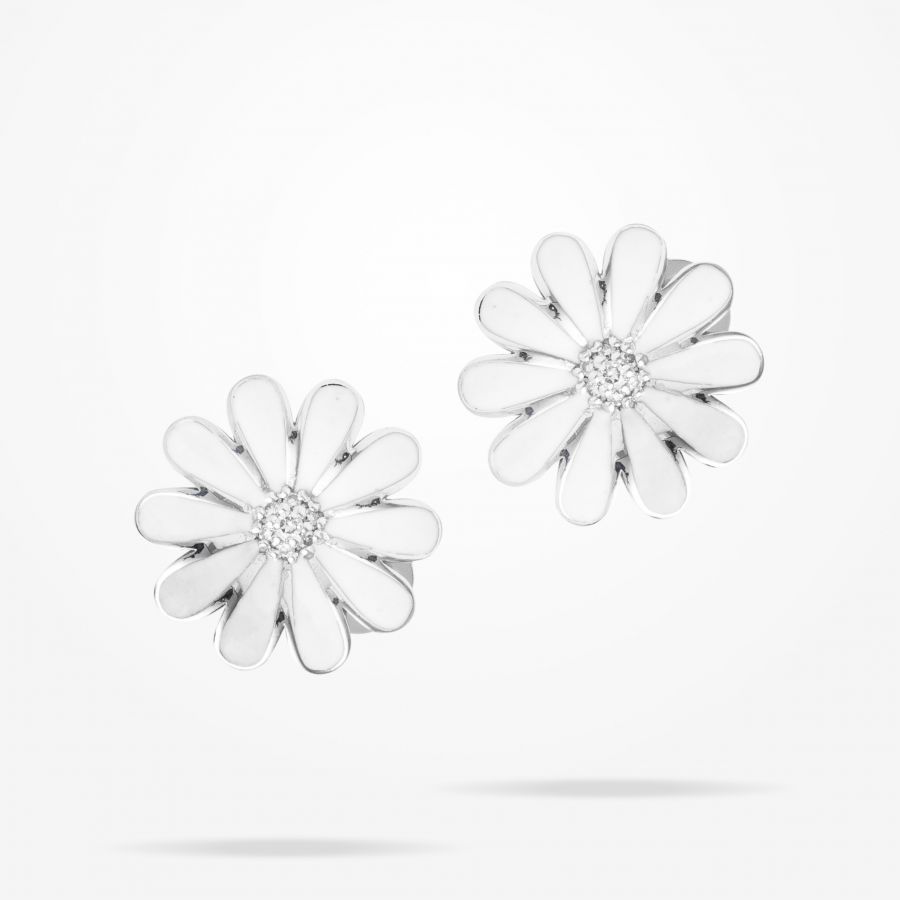 16mm Daisy Classic Earrings, Diamond, White Gold 18K