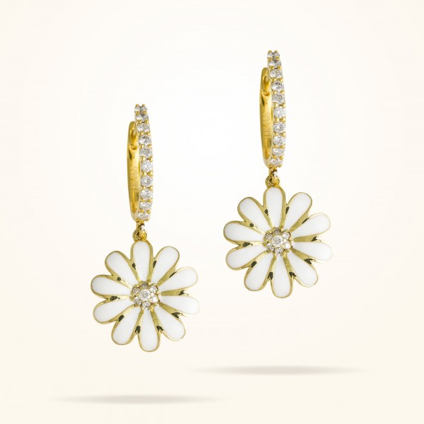 MARVVA - 16mm Daisy Elegance Earrings, Diamond, Yellow Gold 18K