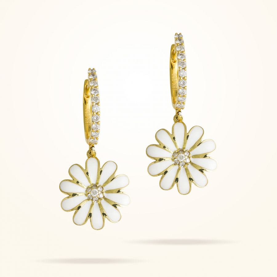 16mm Daisy Elegance Earrings, Diamond, Yellow Gold 18K