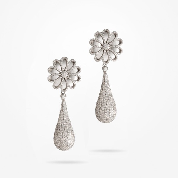 MARVVA - 17.15mm Daisy Reflection Earrings, Diamond, White Gold 18K