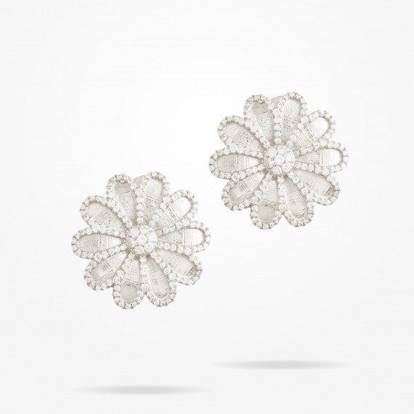 MARVVA - 17.15mm Daisy Elegance Earrings, Diamond, White Gold 18K