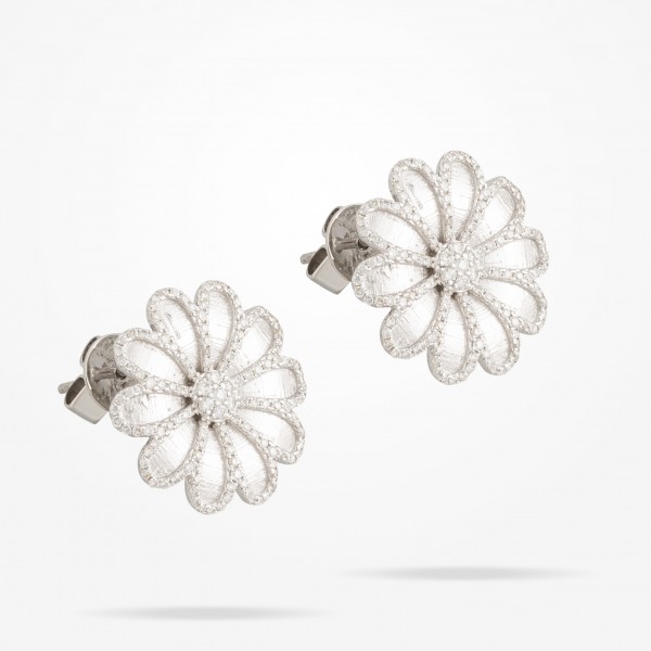 17.15mm Daisy Elegance Earrings, Diamond, White Gold 18K - Thumbnail