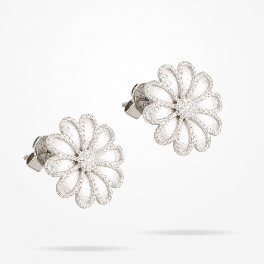 17.15mm Daisy Elegance Earrings, Diamond, White Gold 18K