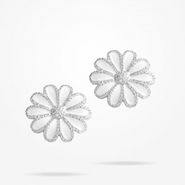 MARVVA - 17.15mm Daisy Elegance Earrings, Diamond, White Gold 18K