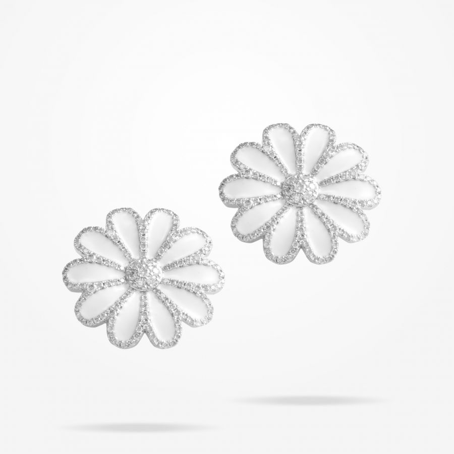 17.15mm Daisy Elegance Earrings, Diamond, White Gold 18K