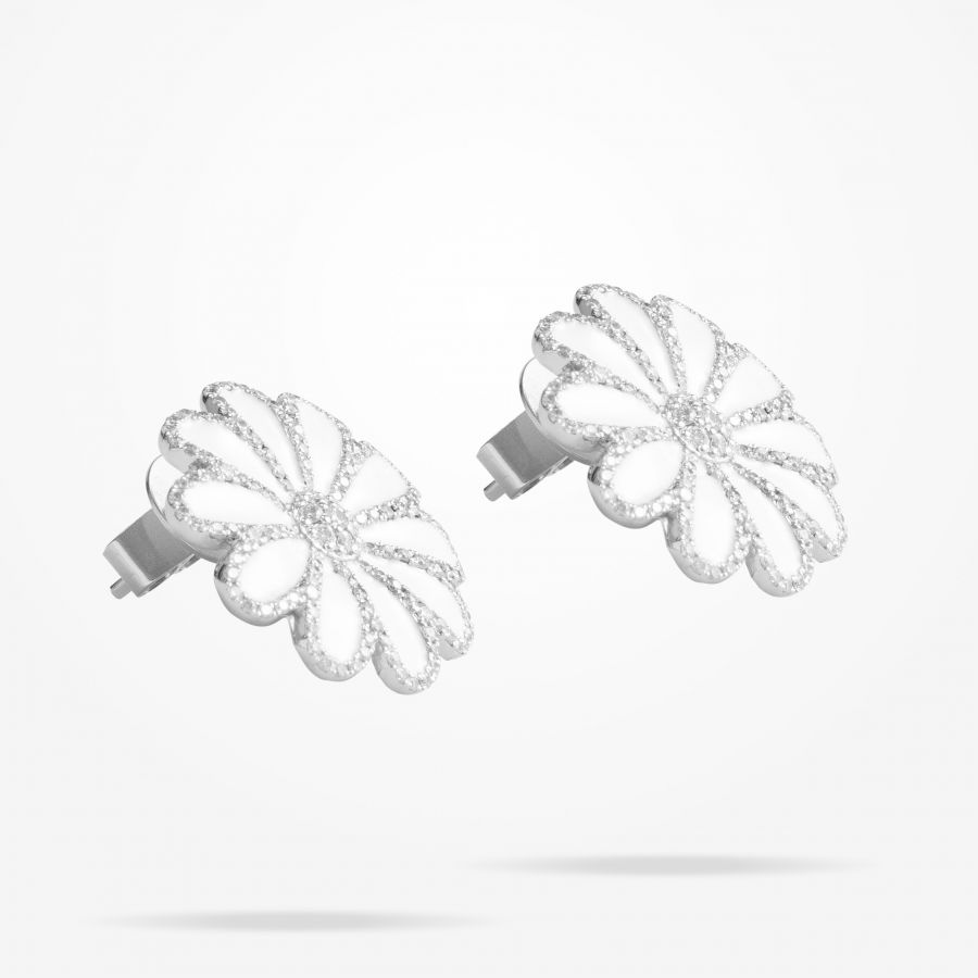 17.15mm Daisy Elegance Earrings, Diamond, White Gold 18K