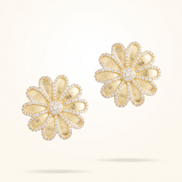 MARVVA - 17.15mm Daisy Elegance Earrings, Diamond, Yellow Gold 18K