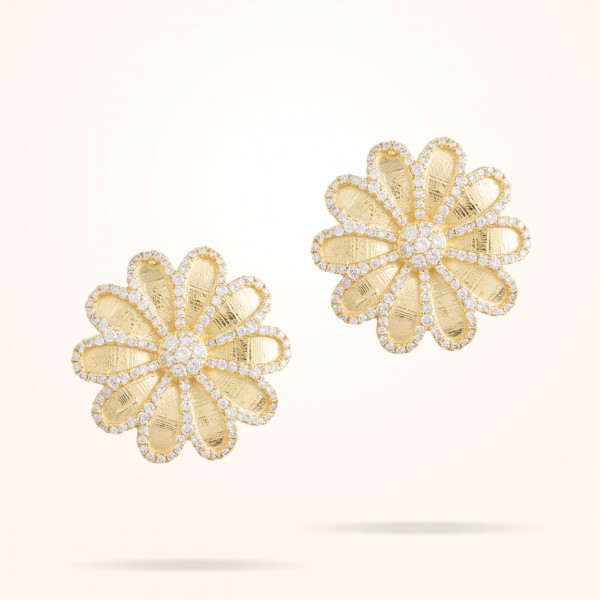 17.15mm Daisy Elegance Earrings, Diamond, Yellow Gold 18K - Thumbnail