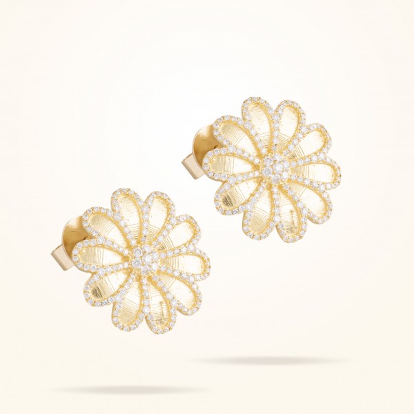 17.15mm Daisy Elegance Earrings, Diamond, Yellow Gold 18K - Thumbnail