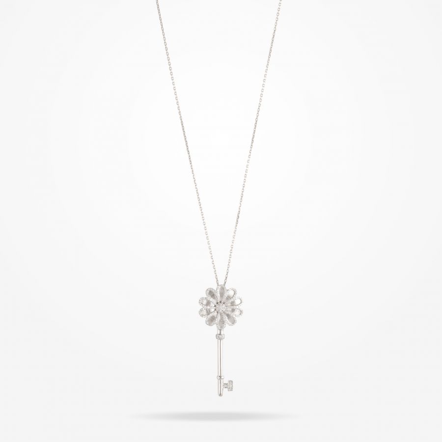 17.15mm Daisy Elegance Pendant, Diamond, White Gold 18K