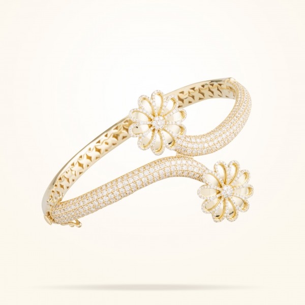 MARVVA - 17.15mm Daisy Reflection Bangle, Diamond, Yellow Gold 18K