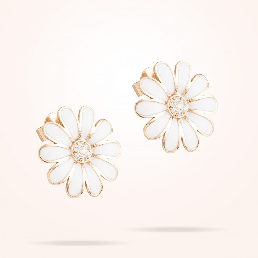 16mm Daisy Classic Earrings, Diamond, Rose Gold 18K