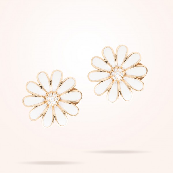 16mm Daisy Classic Earrings, Diamond, Rose Gold 18K - Thumbnail