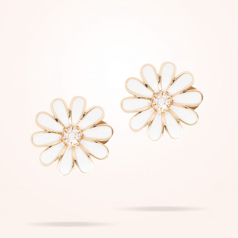 16mm Daisy Classic Earrings, Diamond, Rose Gold 18K